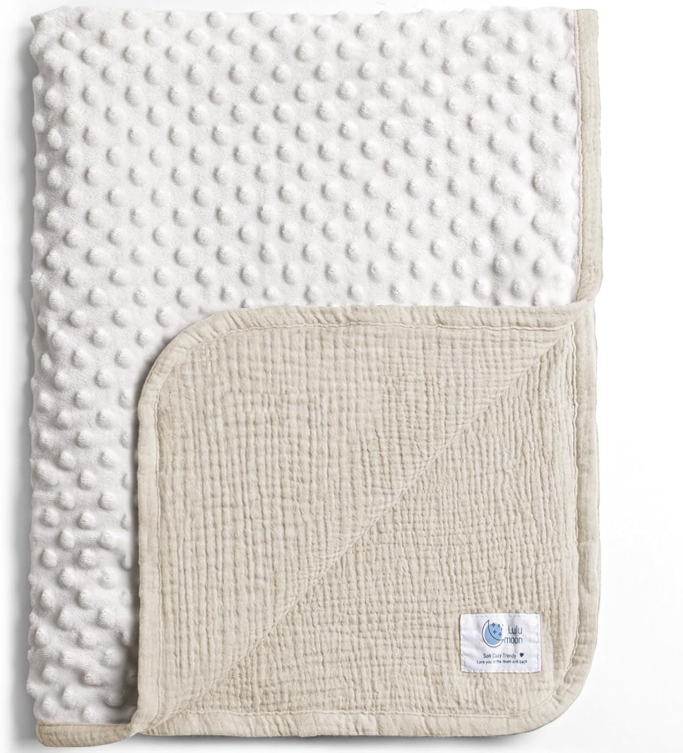 lulumoon Baby Blanket for Newborn Receiving: Minky Dot & Muslin Lightweight - Thermal Blanket Gift for Baby Shower & Hospital Welcoming 30"x40"（Ivory）