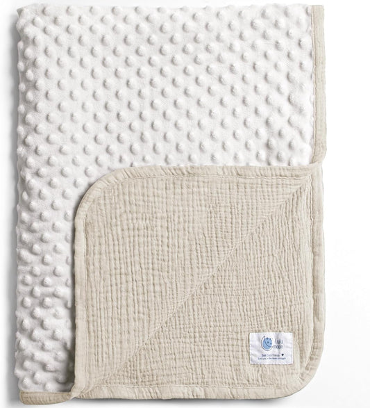 lulumoon Baby Blanket for Newborn Receiving: Minky Dot & Muslin Lightweight - Thermal Blanket Gift for Baby Shower & Hospital Welcoming 30"x40"（Ivory）