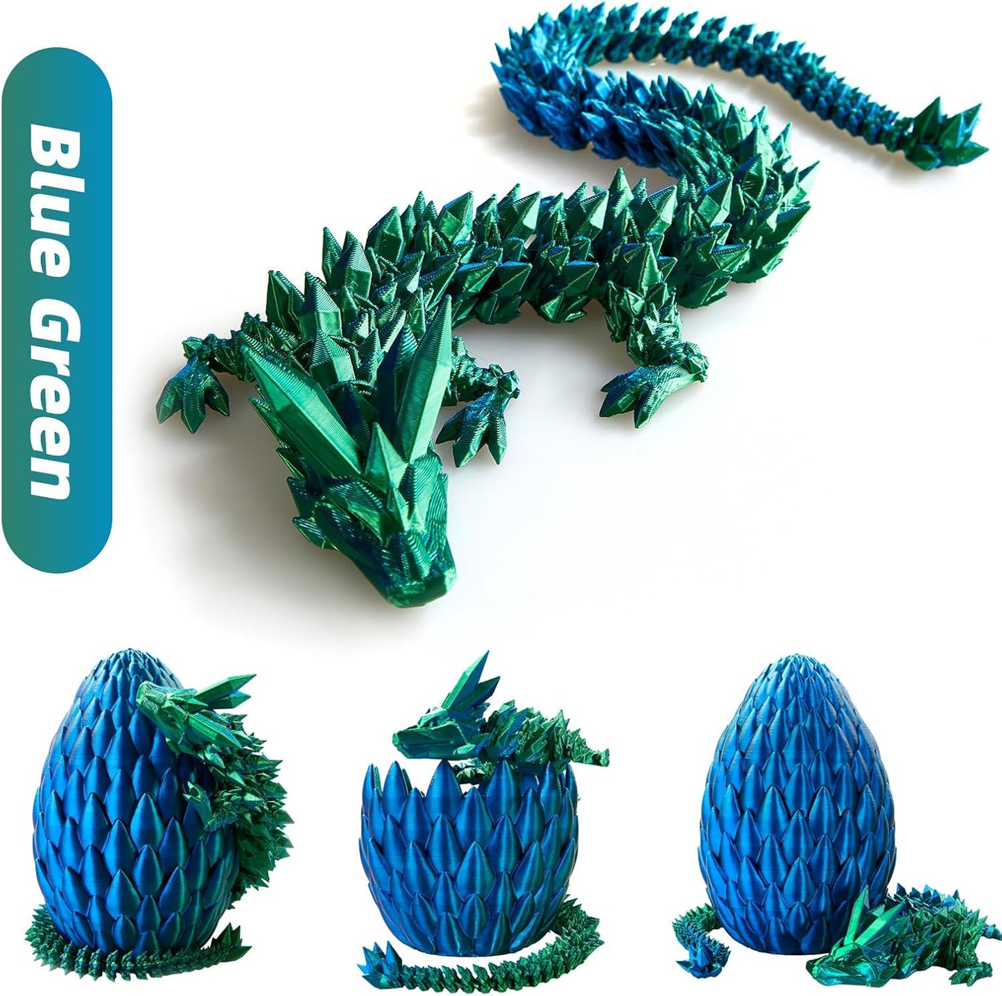 Dragon Egg,15in Crystal Dragon,Surprise Egg,Articulated Dragon,3D Printed Gift Toy,Fidget Toys for Autism/ADHD, Executive Desk Toys,Home Office Decor (Blue Green)
