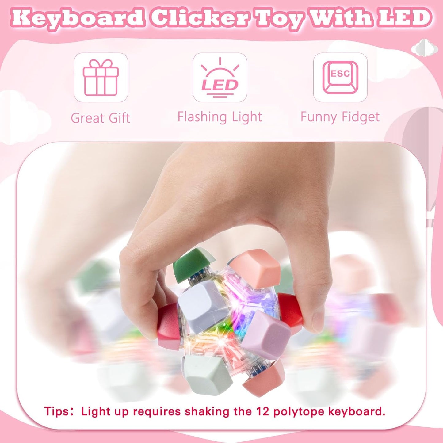 Keyboard Fidget Toy for Adults Keyboard Clicker with LED Light Fidget Stress Relief Sensory Toy
