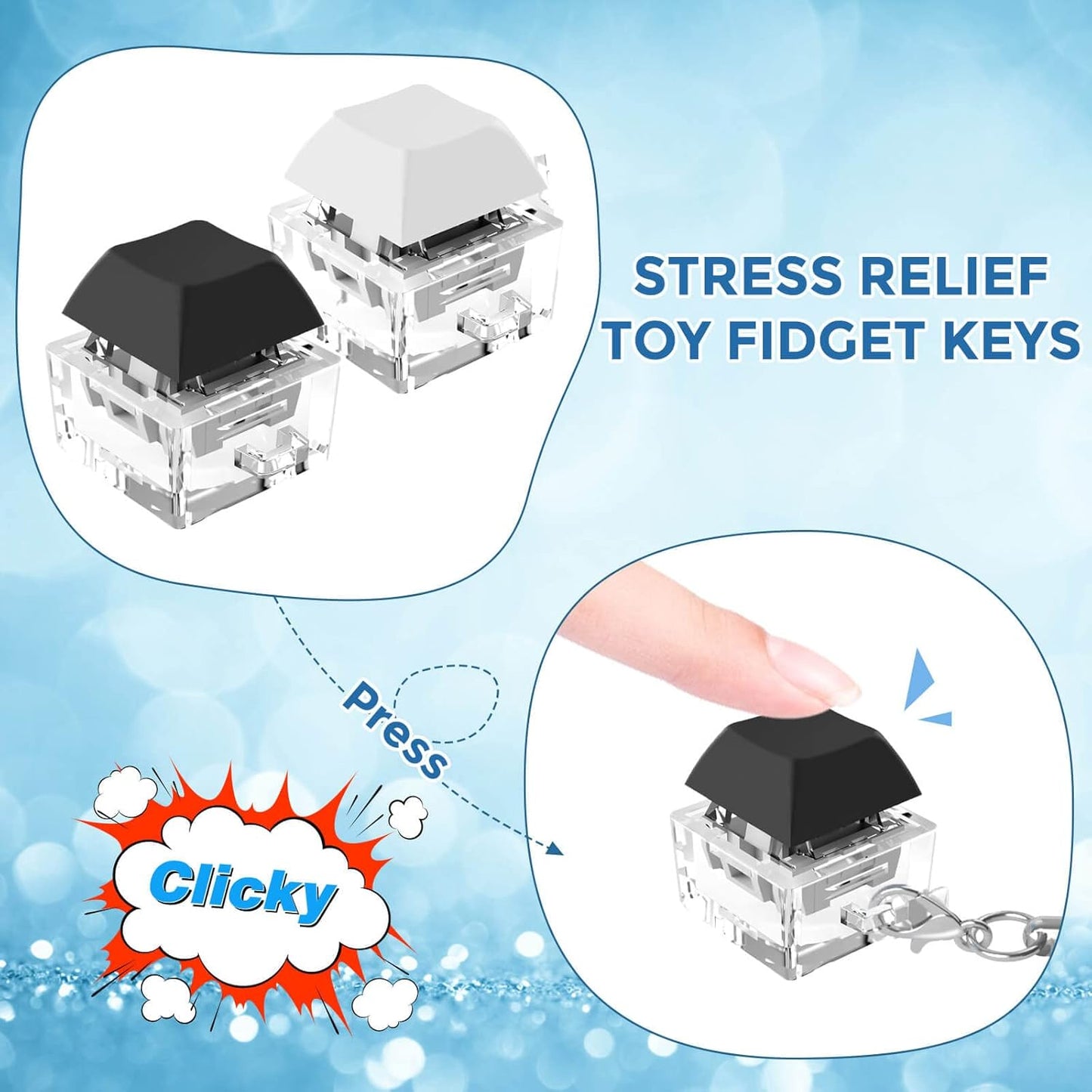 Keyboard Fidget Toys, Keyboard Fidget Keychain Keyboard Decompression Toys Keyboard Fidget Toy Button Stress Relief Gifts for Adult and Kids,Finger Clicker Toys,ADHD Toy,Cool Fidgets(White and Black)