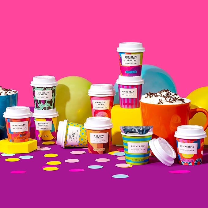 BomBombs, Hot Chocolate Mix Gift Set with Mini Cup Packaging, Dessert Flavors Include Rocky Road, Cookies Butter, Pumpkin Pie & More, Set of 12