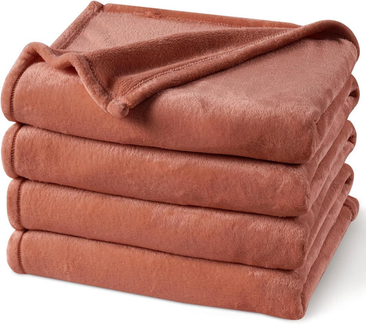 PHF Ultra Soft Fleece Blanket Twin Size, No Shed No Pilling Luxury Plush Cozy 300GSM Lightweight Blanket for Bed, Couch, Chair, Sofa Suitable for All Season, 66" x 90", Brick Red