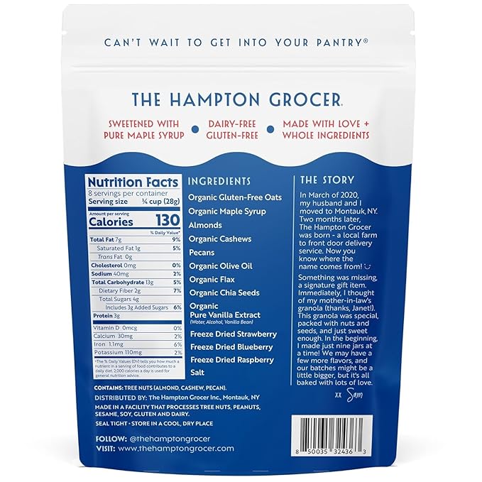 The Hampton Grocer Triple Berry Crisp Granola, 3 pack - Gluten-Free, Organic Oats, Almonds, Cashews & Pecans, Sweetened with Maple Syrup - Crunchy, Small-Batch, 8oz