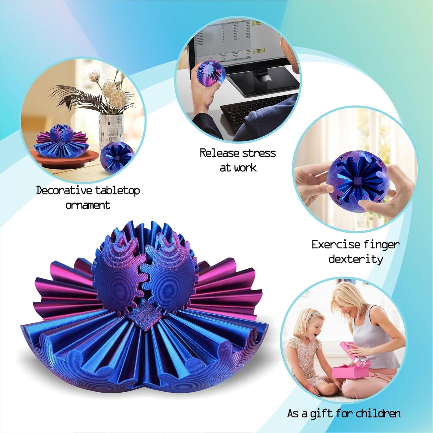 Gear Ball - GearSphere Fidget Toy, 3D Printed Gear Ball Spin Ball Cube Desk Toy, 2024 Gear Sphere Cube Puzzlefor Adults Kids, Stress and Anxiety Relaxing Fidget Toy (Laser Purple)