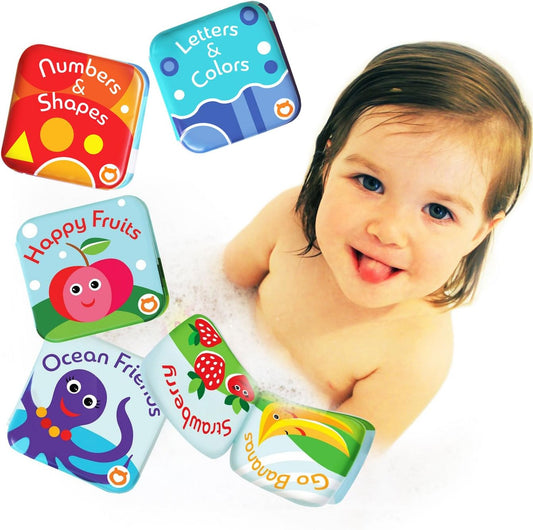 Floating Baby Bath Books Set of 4 - Bath Books for Babies, Infants - Waterproof, Mold-Free Bath Toys for Learning & Early Education (Fruit, Ocean, ABC, Numbers Books)