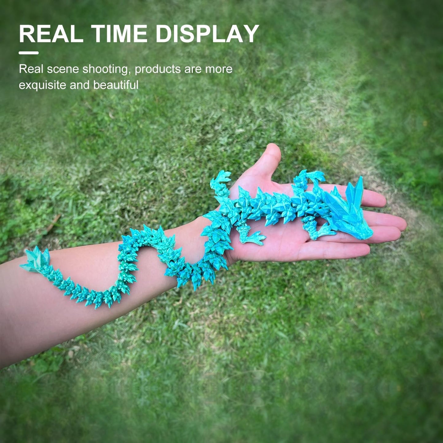 3D Printed Dragon with Dragon Egg 16.5'' Articulated Dragon Crystal Dragon Fidget Dragon Egg Toys Executive Desk Toys (Blue Green, Dragon & Egg)