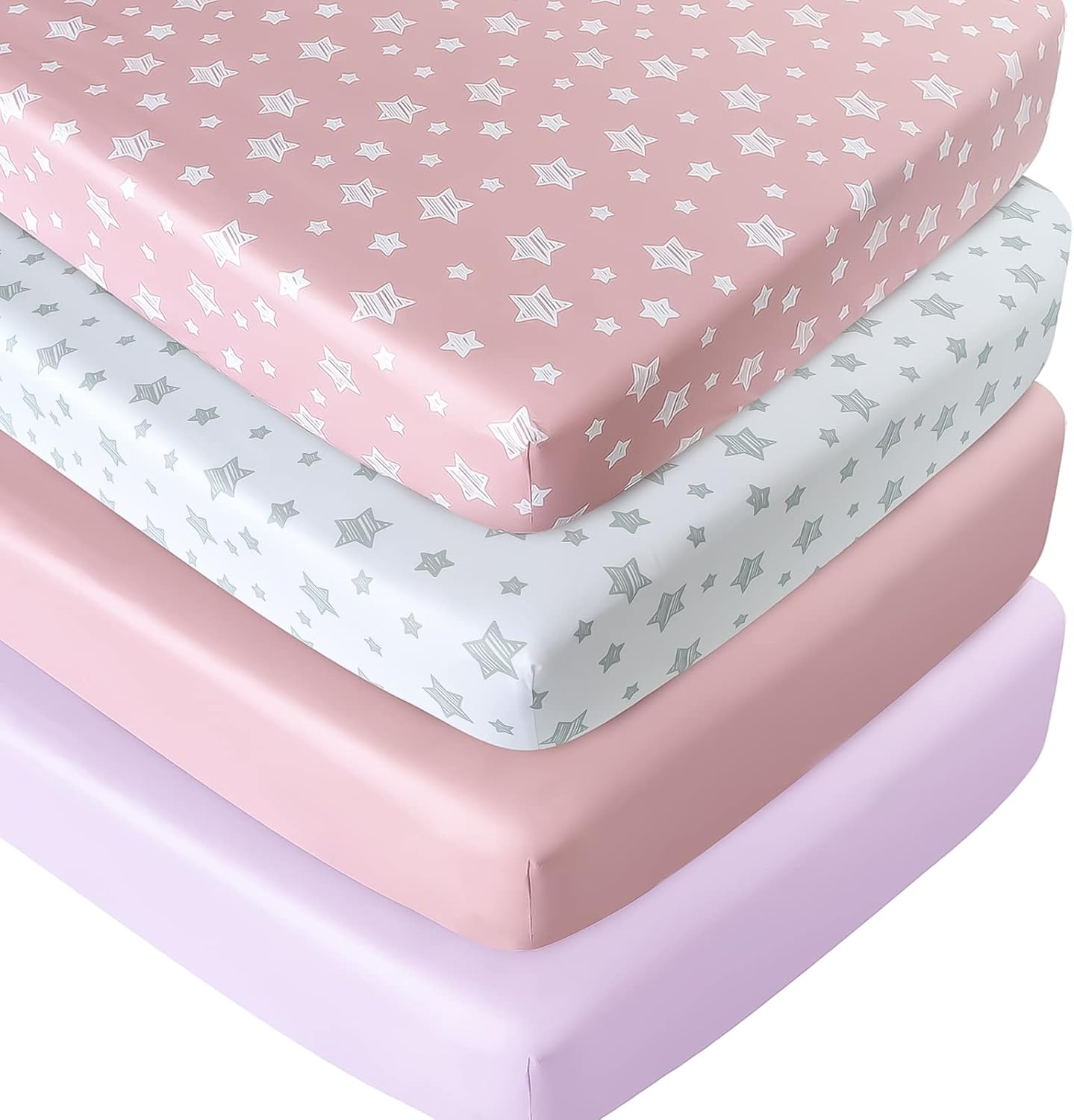 Crib Sheets for Girls 4 Pack, Fitted Crib Sheets for Standard Size Crib and Toddler Mattresses, Soft and Breathable Baby Gift Girl Set, Pink