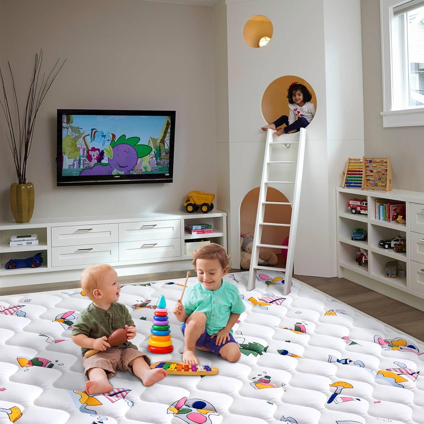 Vibe bear Baby Play Mat 79" X 71", Thicker Foam One-Piece Crawling Mat, Extra Large Anti- Slip Crawling Mat Activity Playmats for Babies,Toddlers, Infants, Play & Tummy Time Fun Childhood