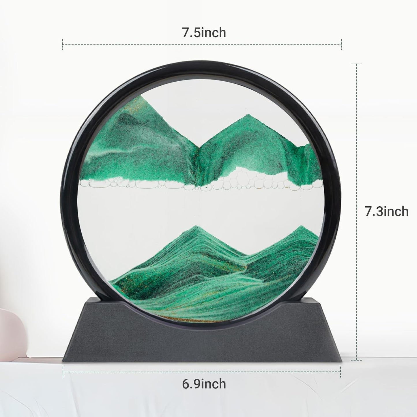 Drakswet Moving Sand Art Liquid Motion，Moving Sand Art Picture-3D Deep Sea Sandscape，Round Glass Frame Display Flowing Sand Relaxing Desktop Home Office Work Decor (Green)