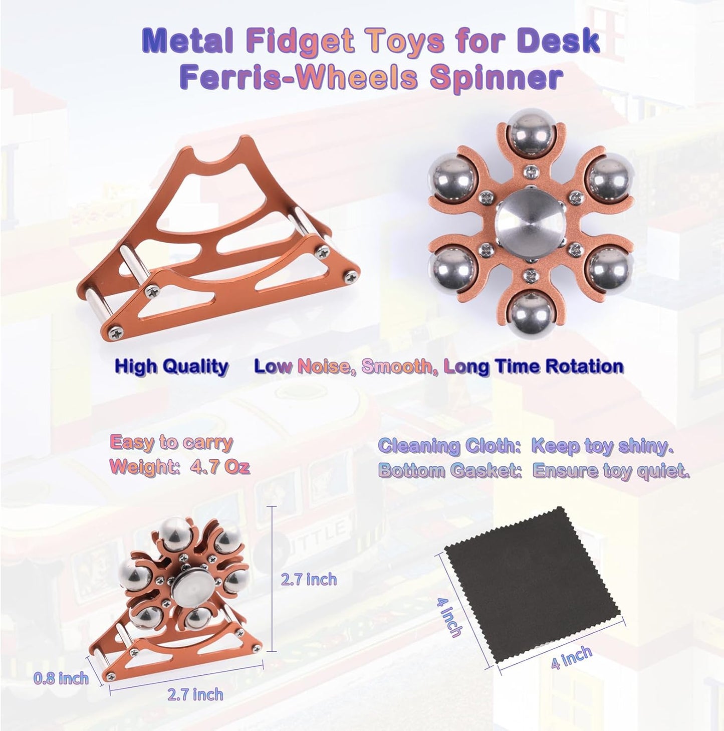 Desk-Fidget-Toys for Ferris-Wheels-Spinner: 4mins Kinetic-Metal-Spinner, Cool-Gadgets-Stuff for Kid Children Teen Adult EDC-Toy, ADHD Tools Stress Relief for Office Home School Men Woman Christmas