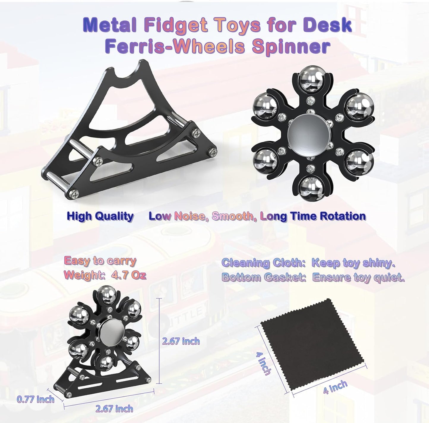 Fidget Desk Toys for Ferris-Wheel-Spinner: 4mins Kinetic-Metal-Spinner, Cool-Gadgets Stuff for EDC-Toy Kid Children Teen Adult ADHD Tools, Stress Relief for Office Home School Christmas