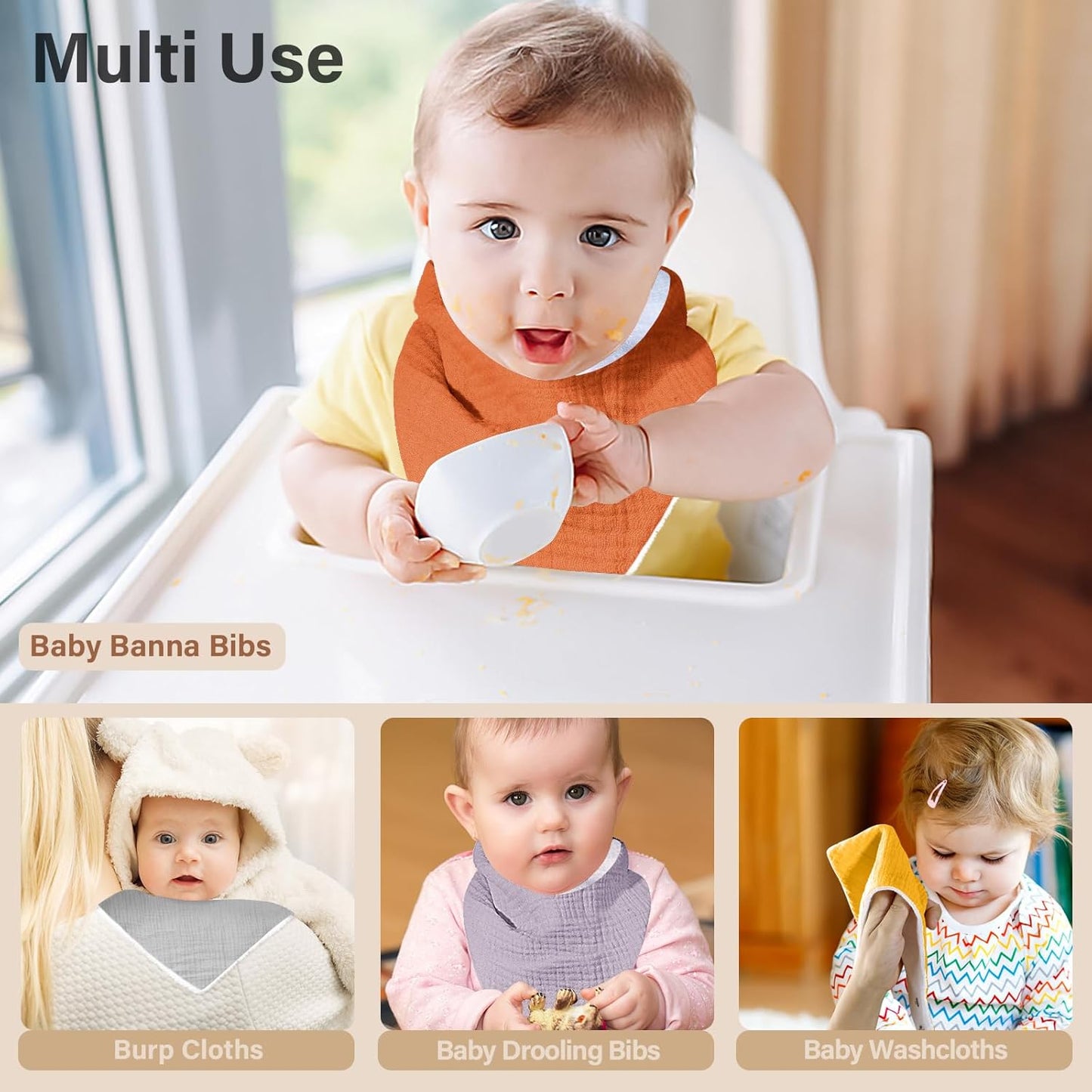 Muslin Baby Bibs,Soft Triangular Baby Bandana Drool Bibs for Baby Boy Girl,Solid Colors Bib for Drooling Teething