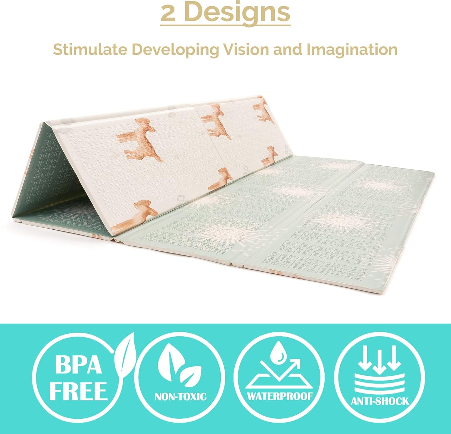 JumpOff Jo - Extra Large Waterproof Foam Padded Play Mat for Infants, Babies, Toddlers, Play Pens & Tummy Time, Foldable Activity Mat, 77 x 70 x 0.6 inches