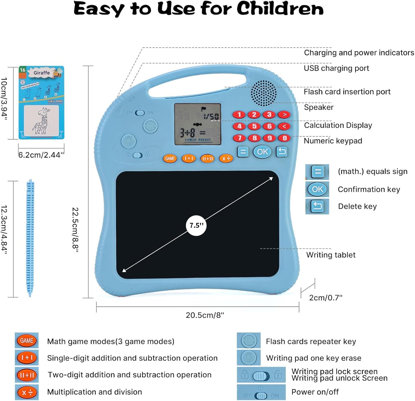 Kids Educational Learning Toys with Math Games,Talking Flash Cards and Writing Drawing Tablet, Speech Therapy Autism Sensory Toys Gifts for Toddler Preschool Activities Boys Girls Ages 3-10 (Blue)