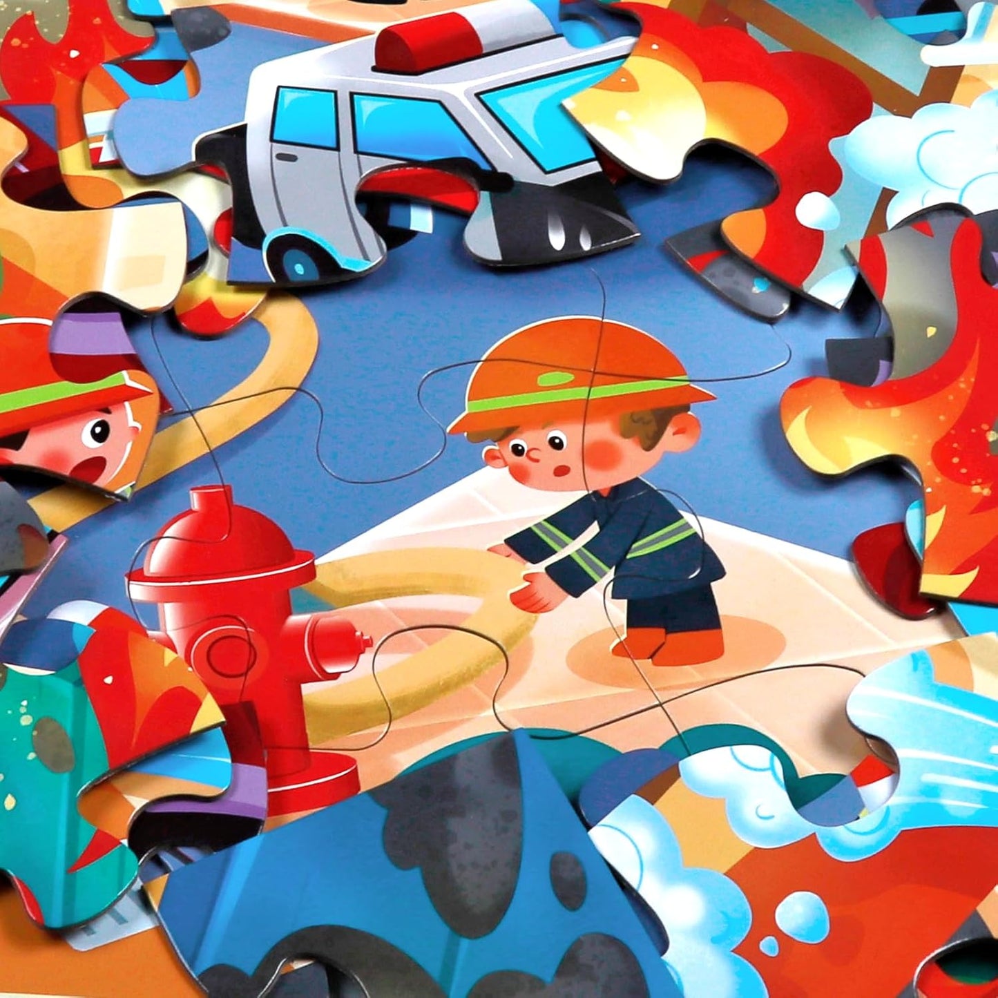 Jumbo Floor Puzzle for Kids,Fire Rescue Jigsaw Large Puzzles,48 Piece Firefighter Fireman Fire Truck Puzzle for Toddler Ages 3-5,Children Learning Preschool Educational Toys,Gift for 4-8 Years Old