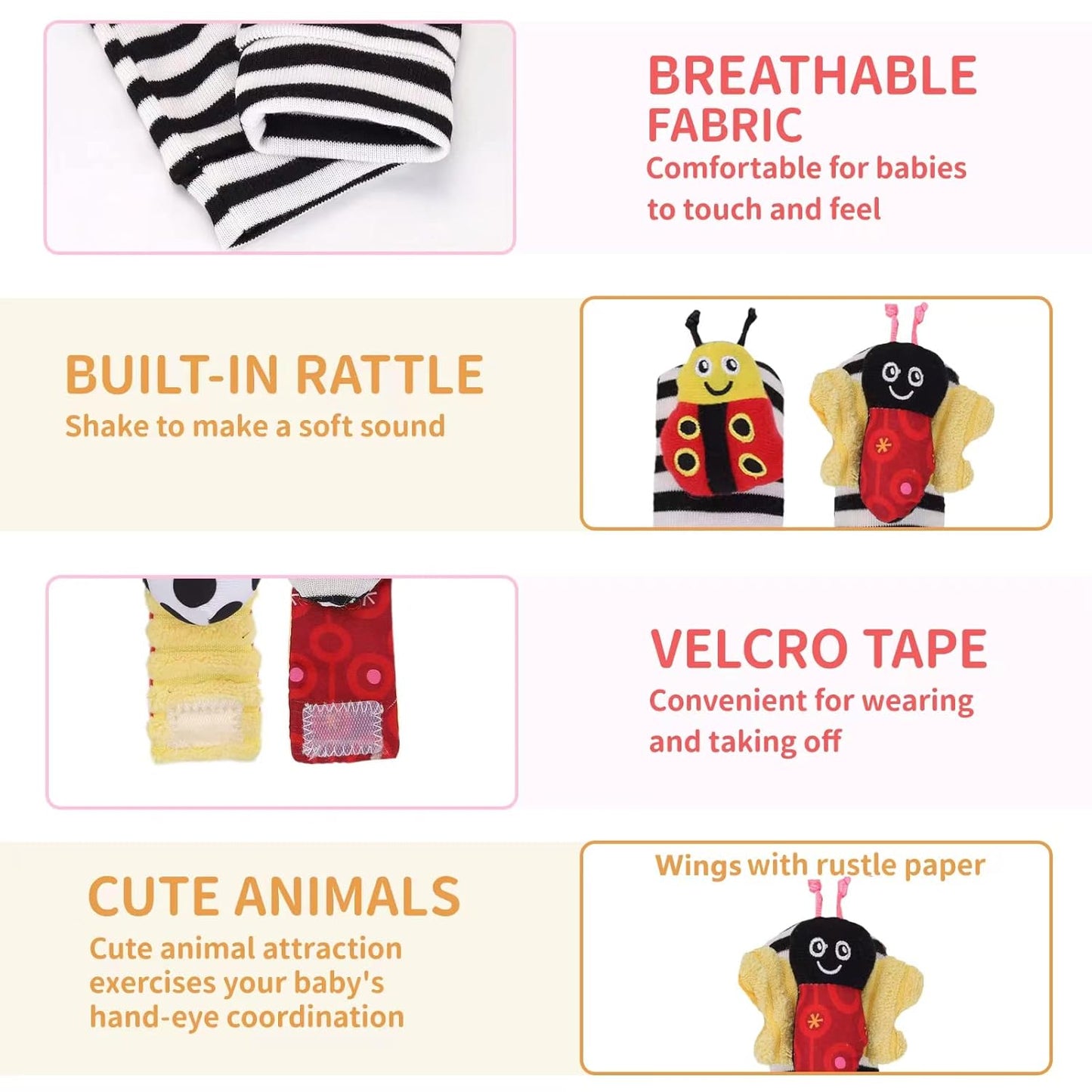 Baby Wrist Rattle Socks and Rattles Gift Set Cartoon Baby Socks Babies Toys for Toddlers 1-3 Year Old Newborn Sensory Toys 3-6 Months Early Learning Toys Babies Shower Gifts for Boys Girls