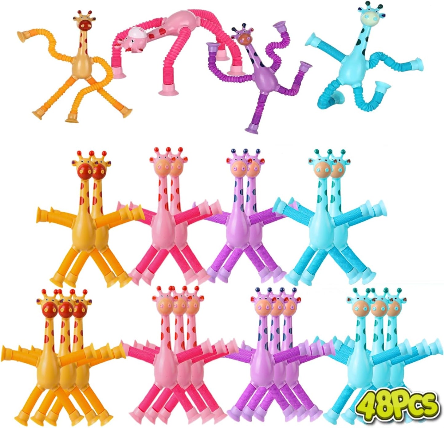 48PCS Telescopic Suction Cup Giraffe Toy,pop Tubes,Toys for Kids,Toddler Travel Toys,Toddler Sensory Toys,figette Toys,Fidget Toys for Kids,Treasure Box prizes,Small Toys for Kids prizes
