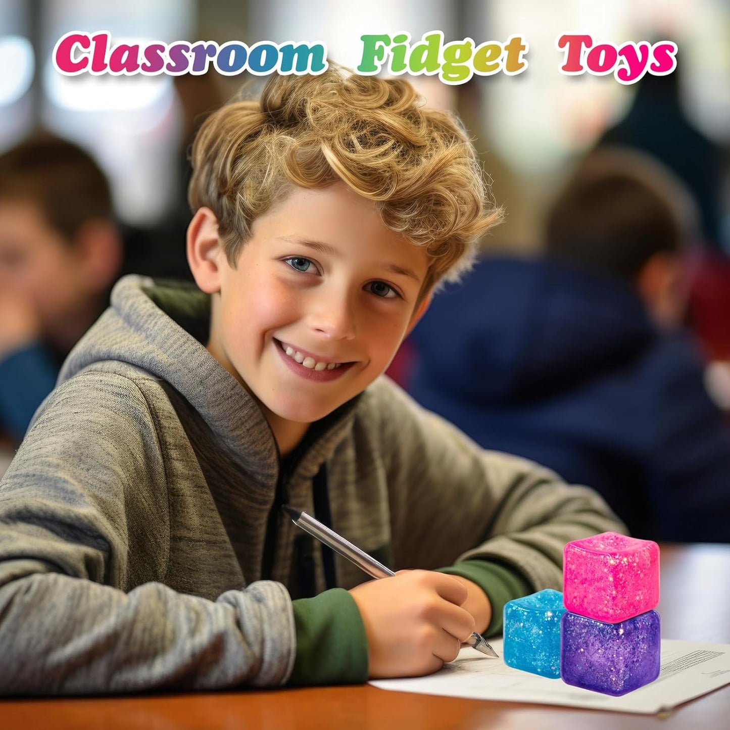 3Pack Slow Rise Glitter Squishy Cube Square Ice Cube Malt Sugar Stress Balls for Adults&Kids, Nice Stress Cube, Sensory Fidget Toys for Mellow and Chill, Classroom Treasure Box(Purple/Pink/Blue)