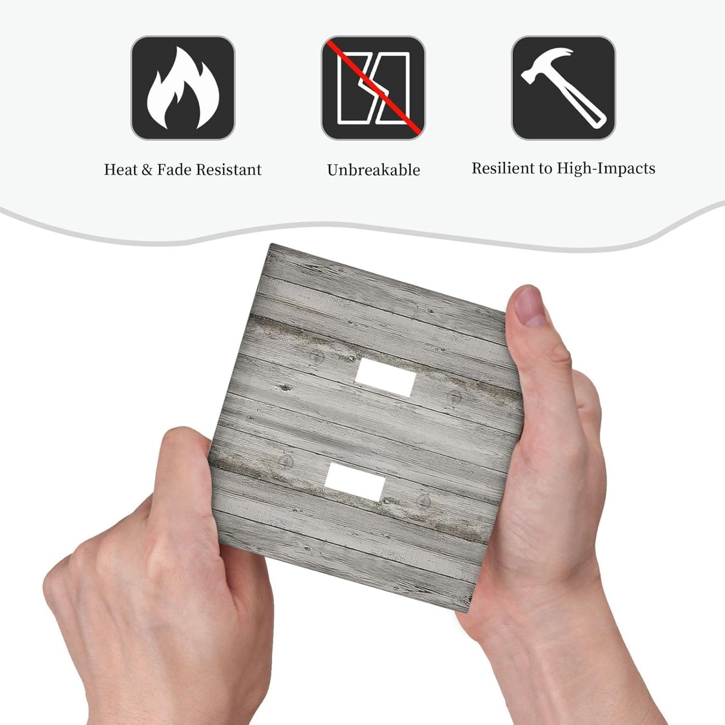 Decorative Switch Plates Farmhouse Rustic Grey Barn Door Wood 2 Gang Double Toggle Outlet Light Switch Cover Wall Plate Electrical Faceplate for Bedroom Cabin Decor