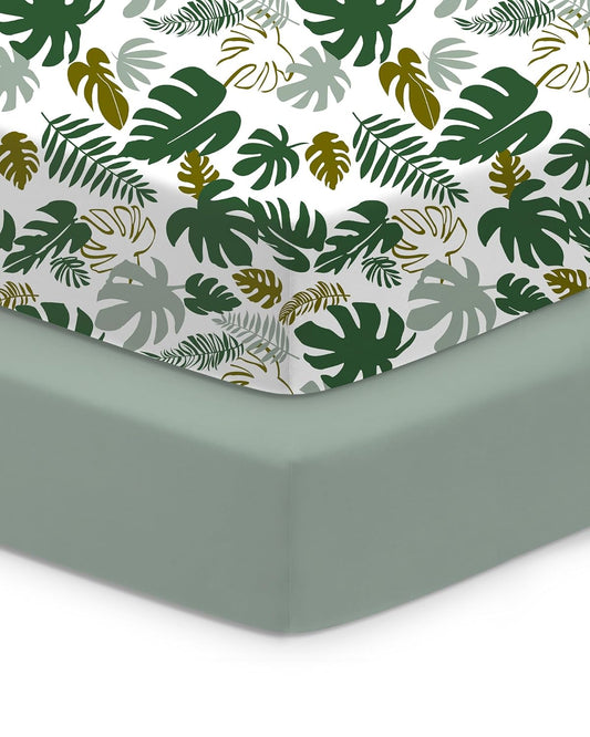 Baby Crib Sheets Boy Girl for Standard Crib Mattress - Ultra Soft Jersey Knit Monstera&Green Crib Sheet, Safe and Snug, Durable, Stylish Fitted Sheet, 28''x52''x9'' Extra Deep Pocket