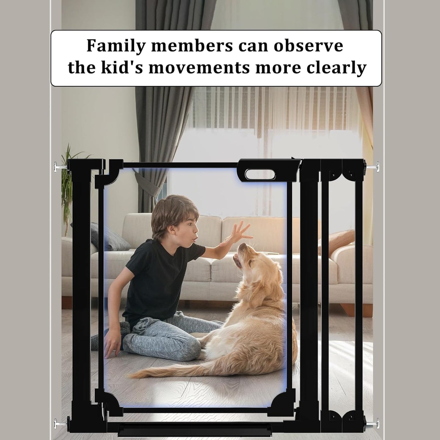 WAOWAO Clear Baby Gate for Stairs Modern Design Acrylic Auto Close Pet Gate, 29.52-37.79" Wide Safety Baby Gate for Doorways,Black Clear Dog Gates Indoor,Hallways,Kitchen