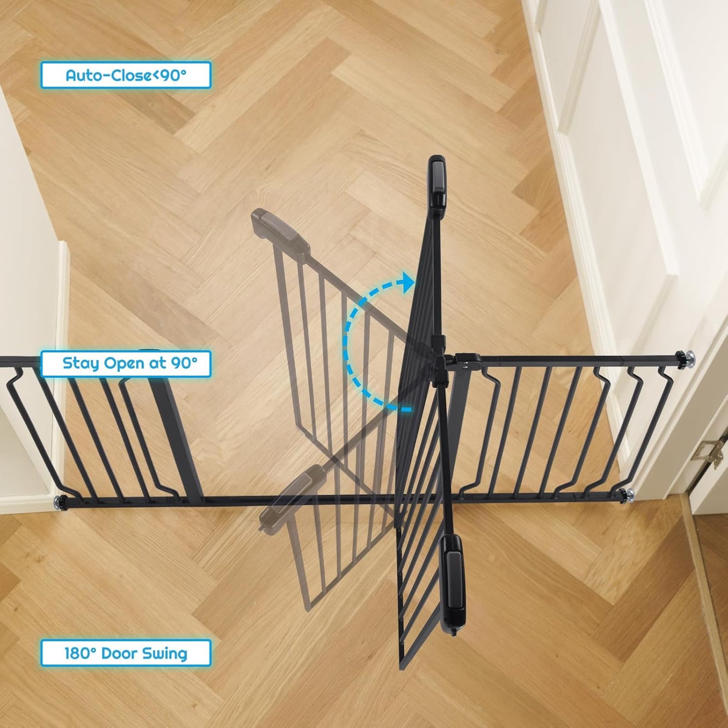 Extra Wide Baby Gate for Stairs Doorways with Door, 30" Tall 47.7-57.1" Wide Easy Install Dog Gate Indoor, Safety Metal Pressure Mounted Pet Gate with Walk-Thru Auto Close for the House, Black