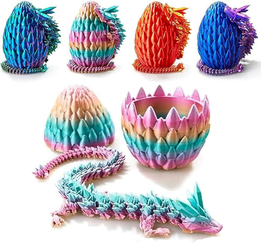 Dragon Egg,3D Printed Articulated Dragon,Dragon Eggs with Dragon Inside,Dragon Toy,3D Printed Dragon Egg Fidget Toys,New Full Articulated Dragon Crystal Dragon (Rainbow), Medium