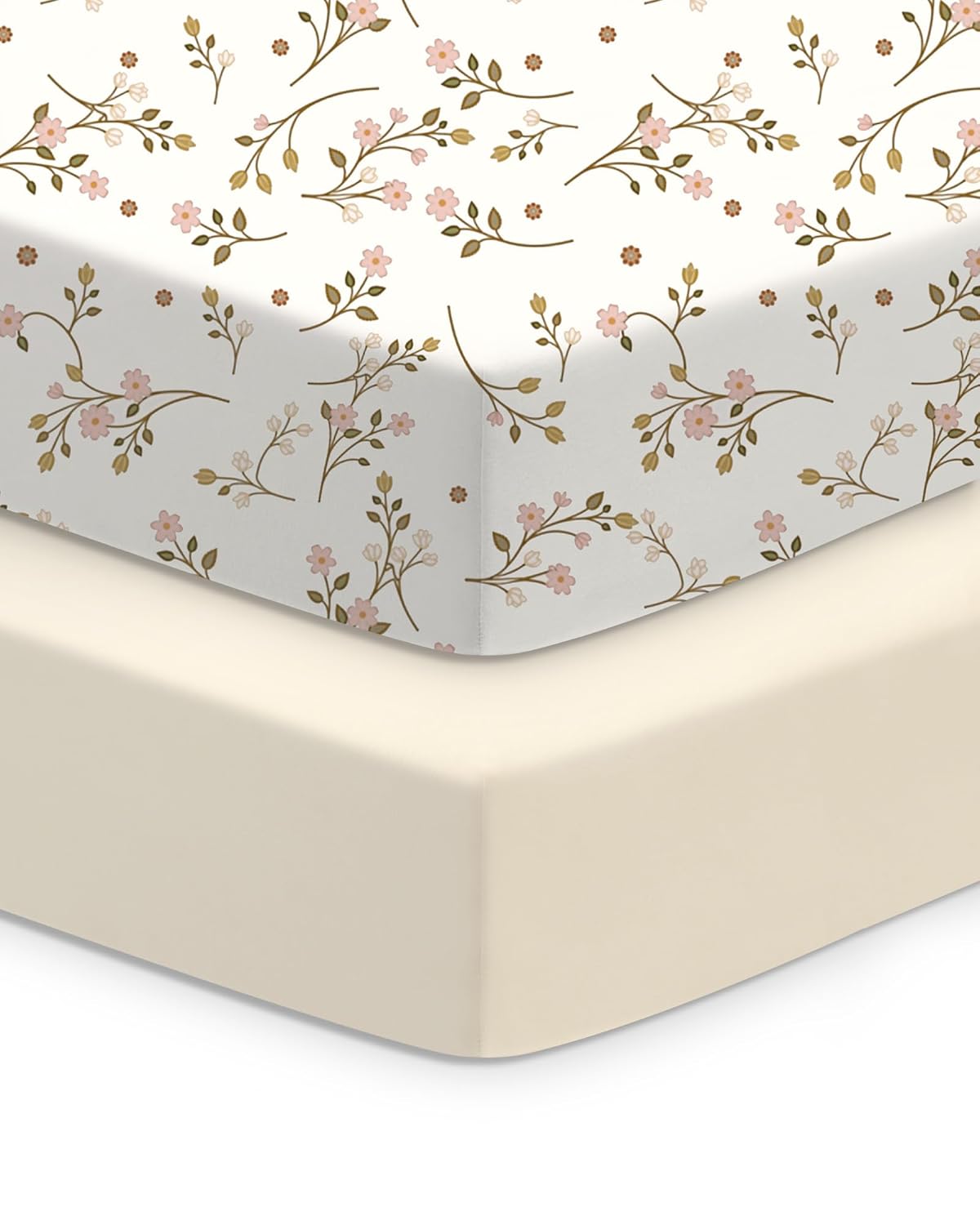 Baby Crib Sheets Boy Girl for Standard Crib Mattress - Pink Vintage Floral&Beige, Soft Jersey Knit, Breathable and Cozy, Fits 28''x52''x9'' Deep Pocket