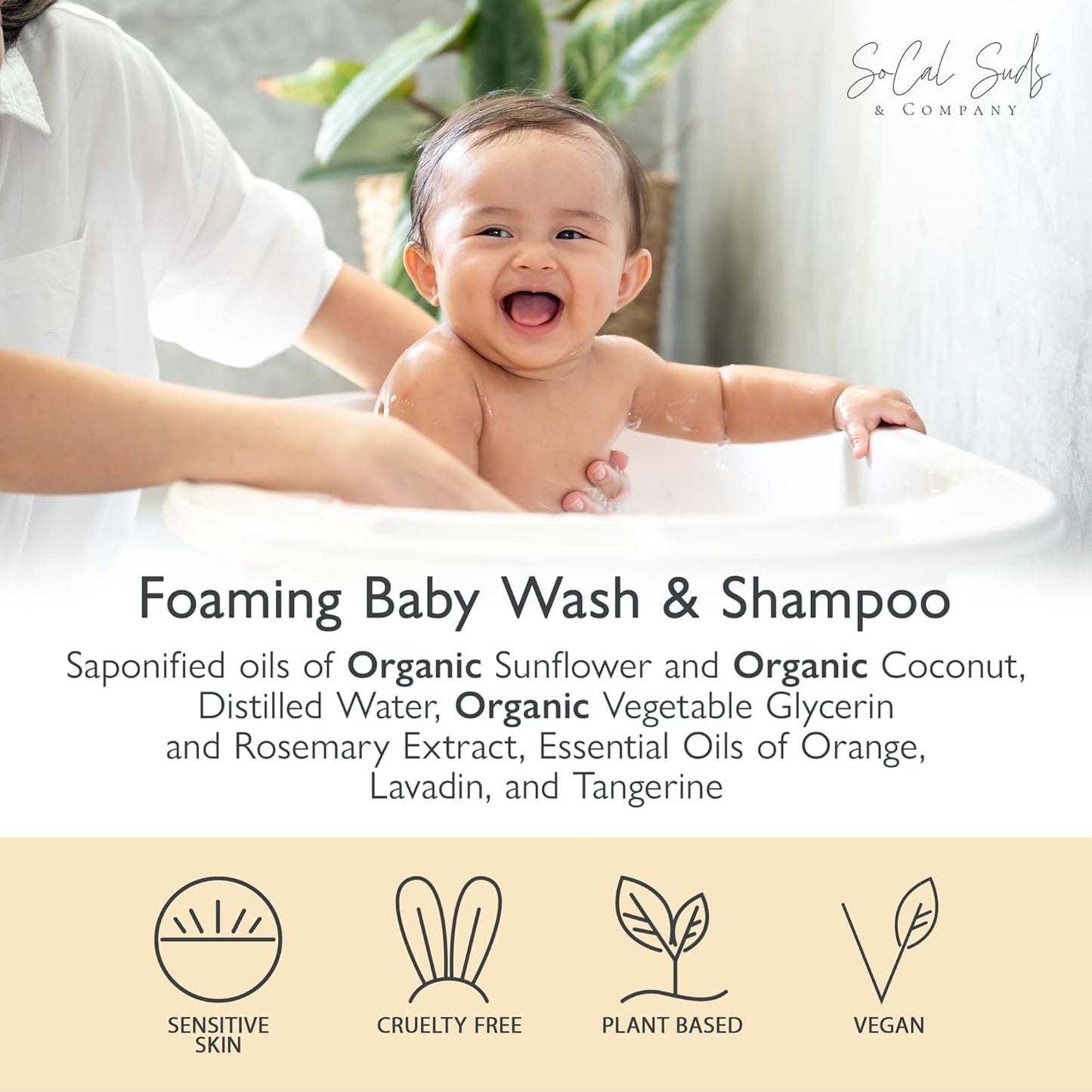 SoCal Suds & Company 2oz Organic Foaming Baby Wash & Shampoo - Soft Citrus - 2 Pack
