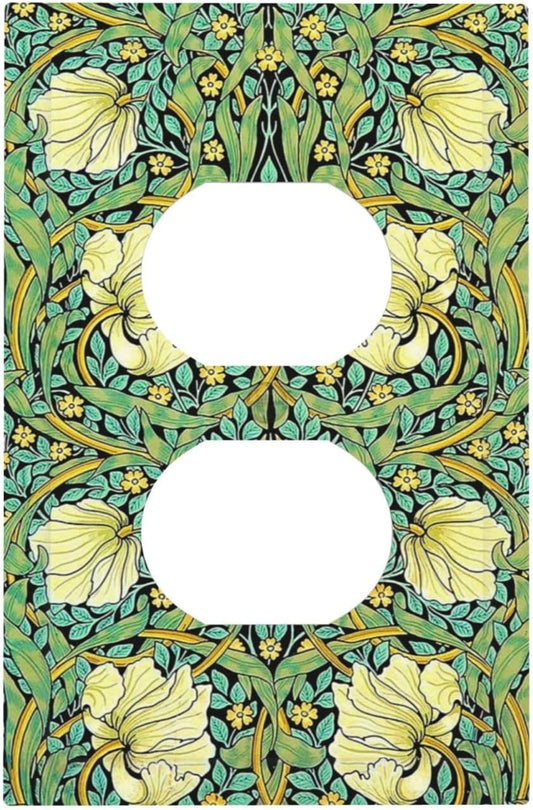 Outlet Covers William Morris Vintage Floral Yellow Flowers Green Leaf 1 Gang Duplex Wall Plate Decorative Switch Plates Electrical Receptacle Faceplate Light Switch Cover for Bedroom Decor
