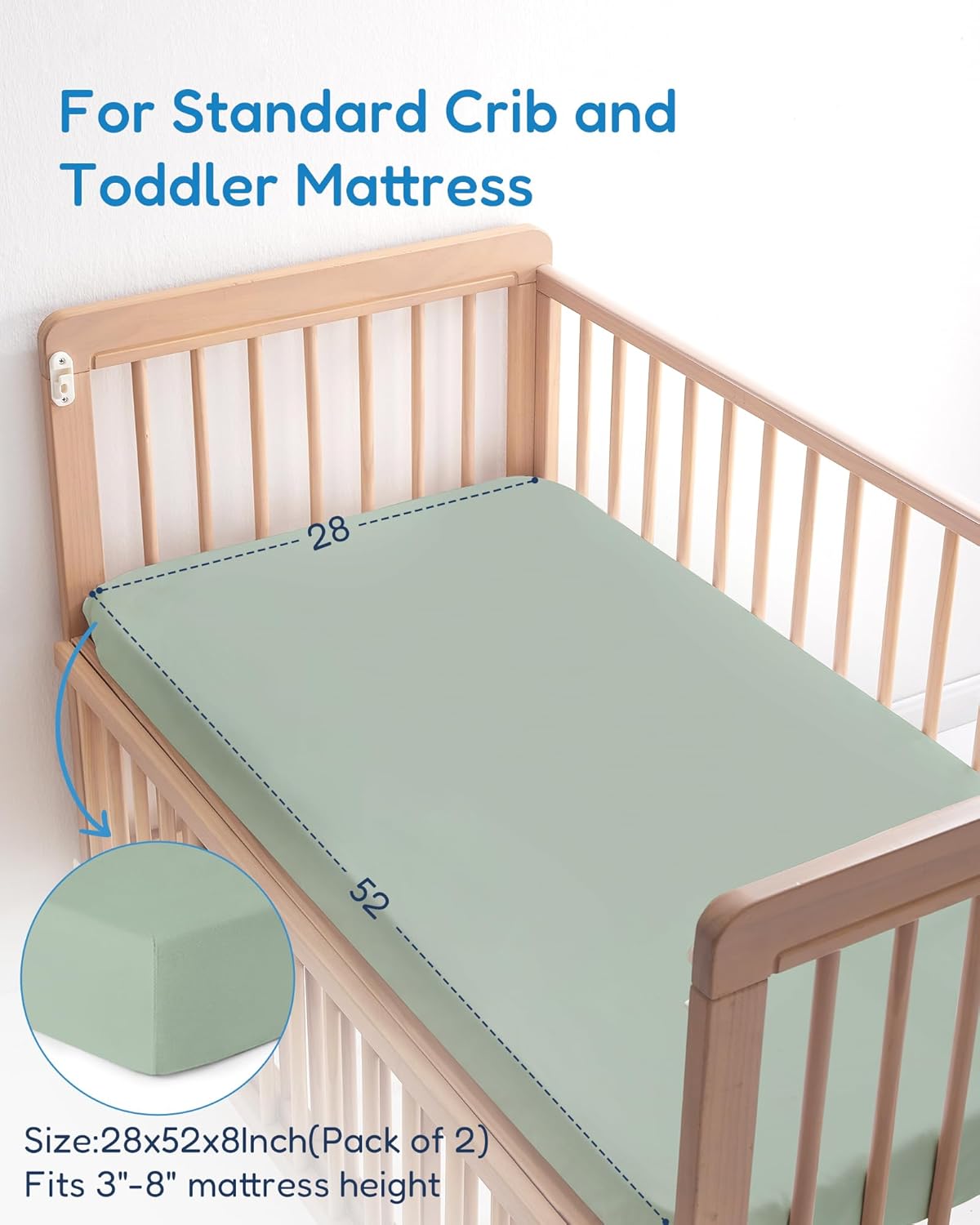 Baby Crib Sheets for Standard Crib Mattress - Green+Leaf, Ultra Soft and Durable, Cozy and Breathable, Fits 28''x52''x9'' Extra Deep Pocket