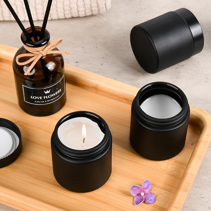 Glass Jars with Lids,Eco-Friendly Cosmetic Containers with Airtight Black Lids & Liners, Multi-Color Options for Cream, Lotion, Body Butter, DIY Skincare Travel Jars (Frosted Black, 4oz)