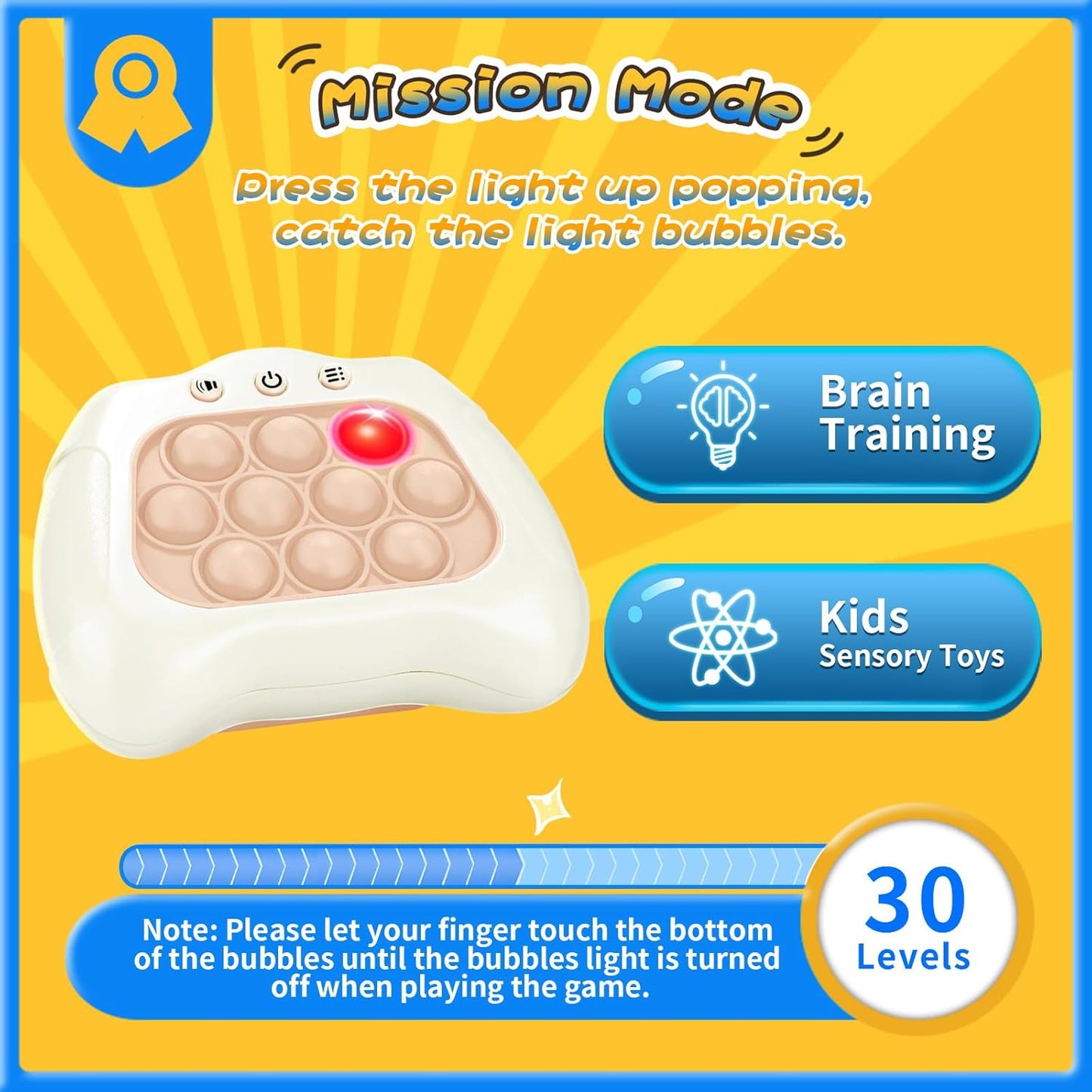 Fast Push Bubble Game, Light-up Pop Game Fidget Toys for Kids and Adults, Electronic Handheld Quick Push Bubble Game, Stress Relief Toys for 6 7 8 9+ Year Old Boys & Girls (White)