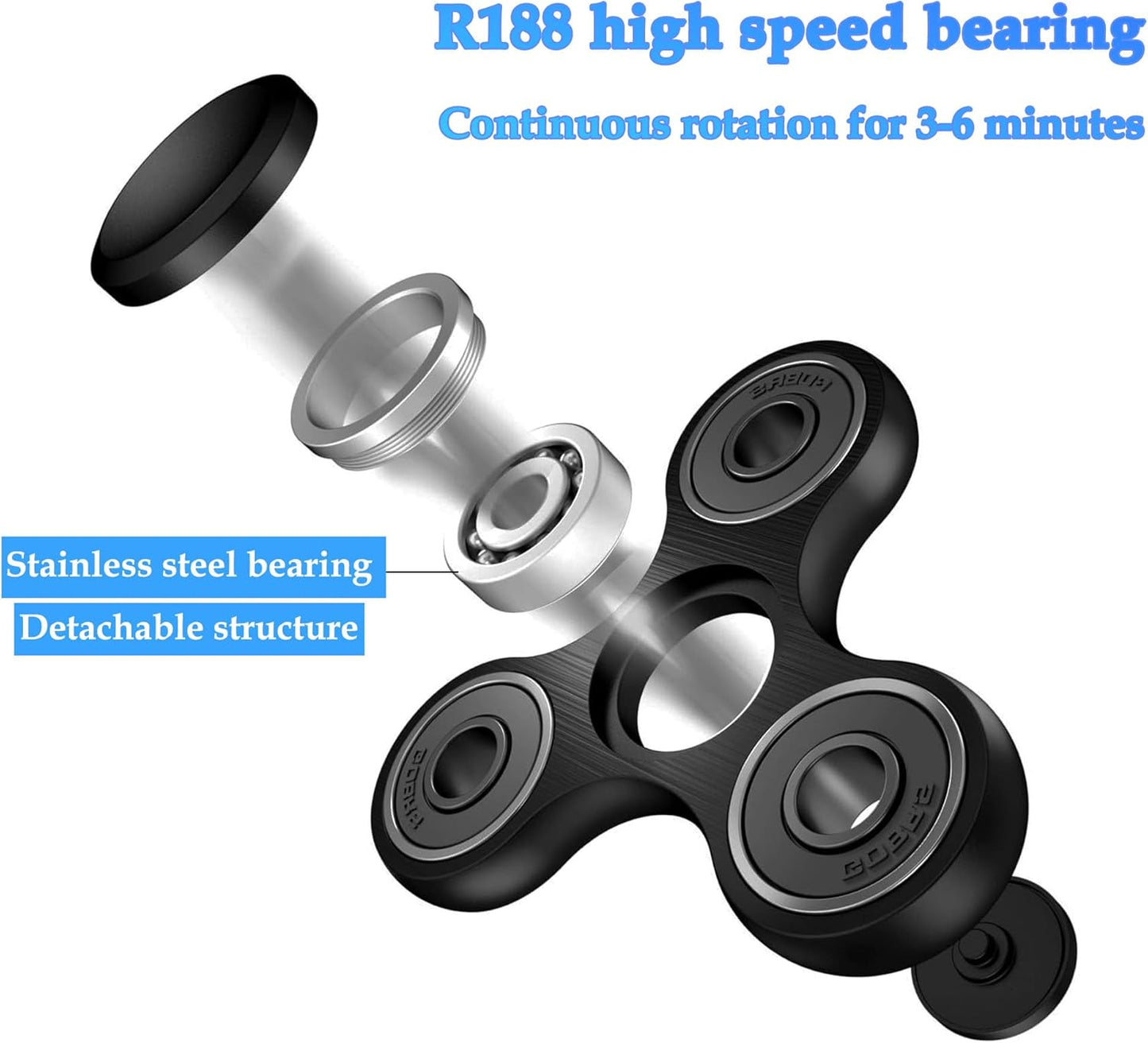 Fidget Spinners Toy Ultra Durable Stainless Steel Bearings High Speed 3-6 Min Spins Metal Material Hand Spinner ADHD Focus Anxiety Toys Stress Relief Reducer Fidget Spinner for Kids Adults Blue