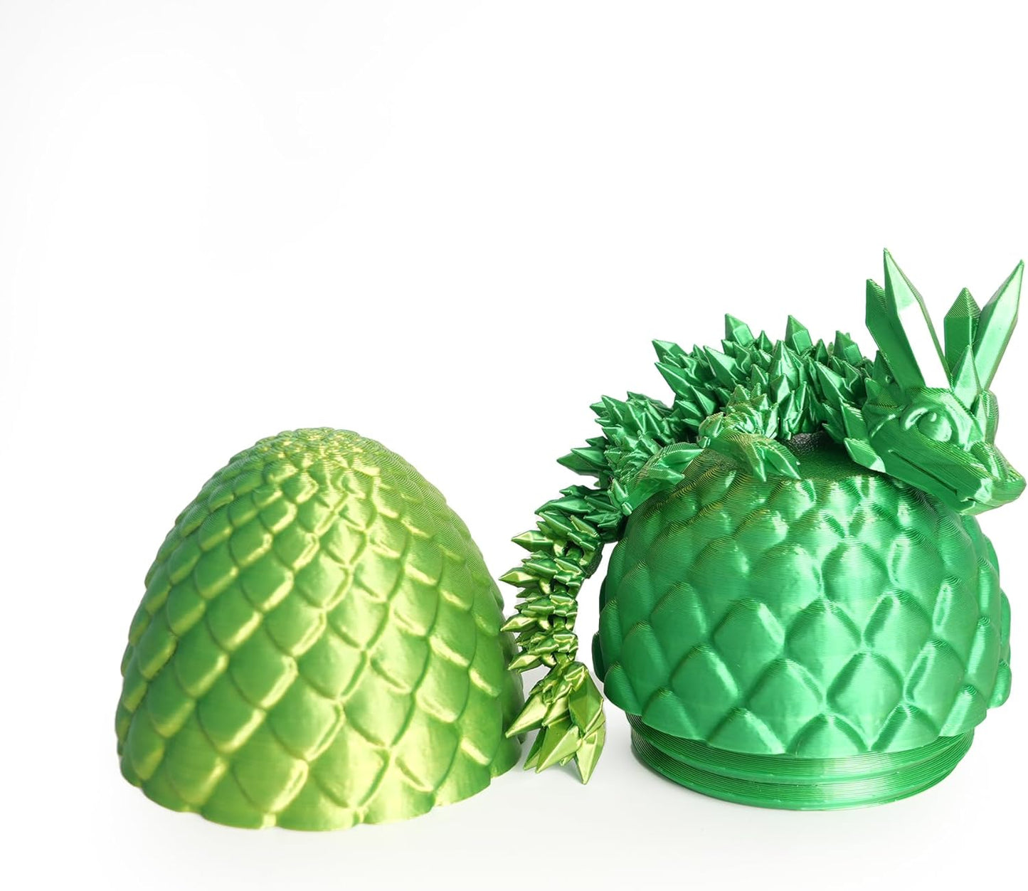 Dragon Egg - Surprise Egg with 8” Pearly Sheen Dragon Inside, 3D Printed Gift, Articulated Dragon Toy for Birthday, Home Decor (8” Green Mix Gold)