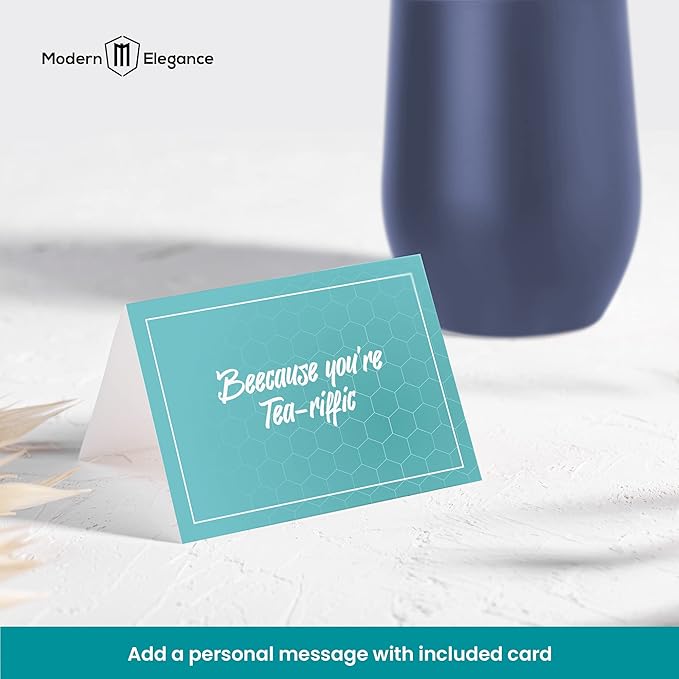 Tea Gift Set for Women and Men – Elegant Tea Sets for Women Gift with 15 Unique Teas, Stainless Steel Tumbler & 10 Honey Straws in Premium Box (Blue)