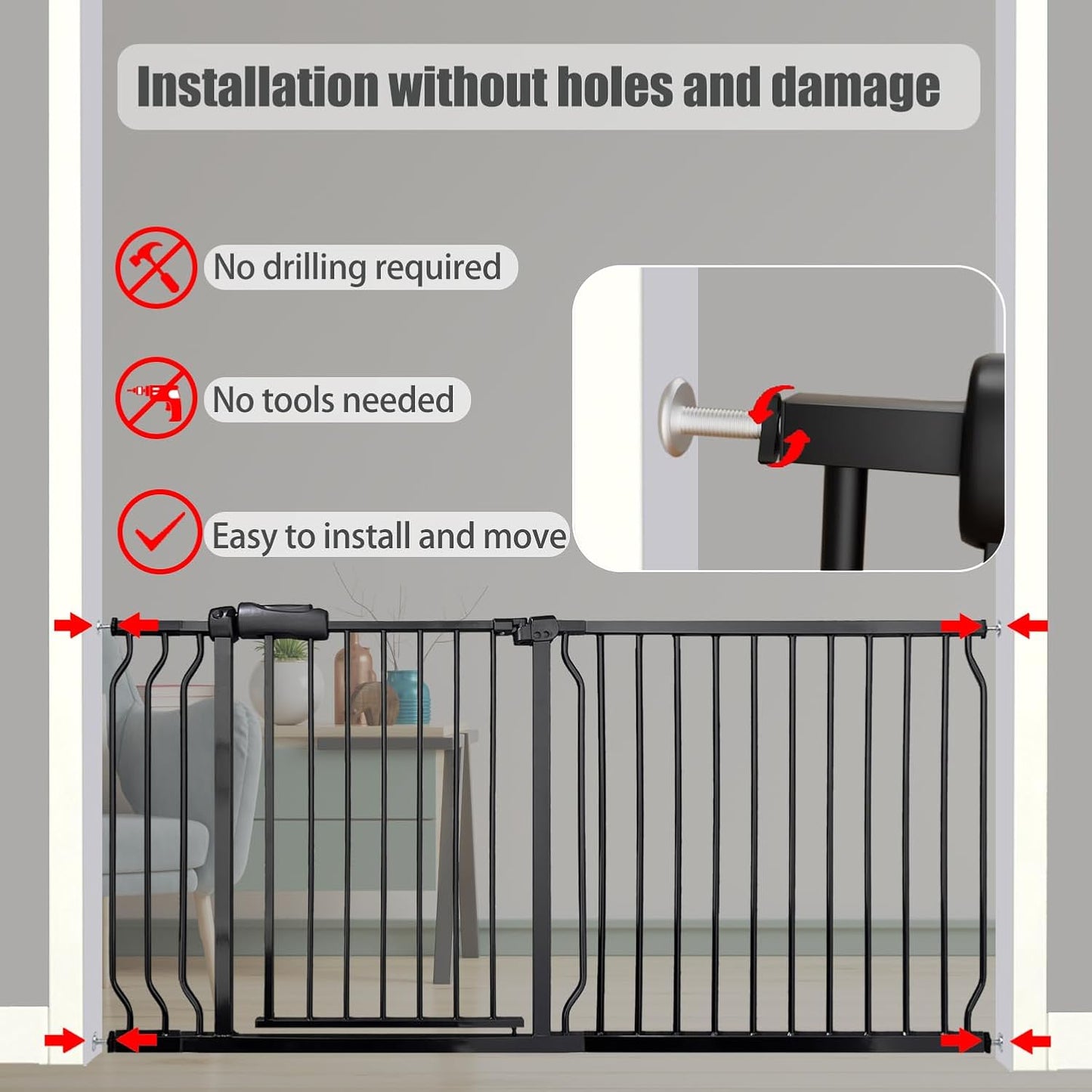 Expandable Baby & Dog Gate 38.5-43.3 Inch, Tension Mounted Indoor Safety Gate for Stairs & Doorways - Black Metal, 30 Inch Tall