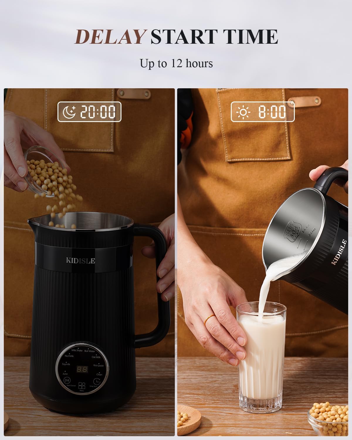 32oz Automatic Soy Machine for Homemade Almond, Oat, Coconut, Soy, Plant Based Milks and Non Dairy Beverages with Delay Start/Keep Warm/Self-Cleaning/Boil Water, Black