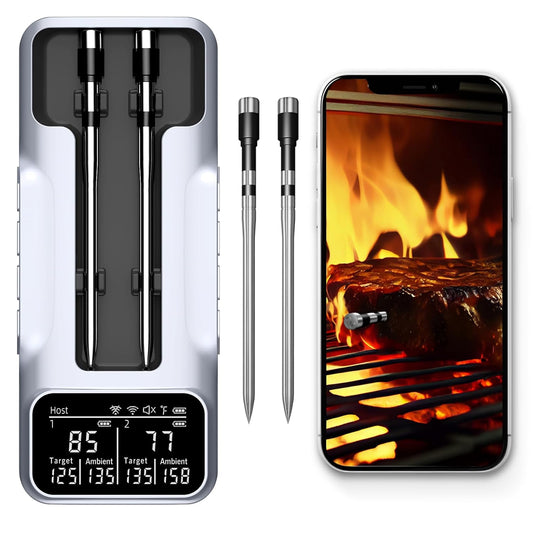 Dual-Probe Wireless Meat Thermometer for Grilling, Smoking, BBQ - Bluetooth Enabled Smart Grill Thermometer with 2 Probes, Digital Food Thermometer, 800ft Long Range,Cooking Thermometer for BBQ/Grill