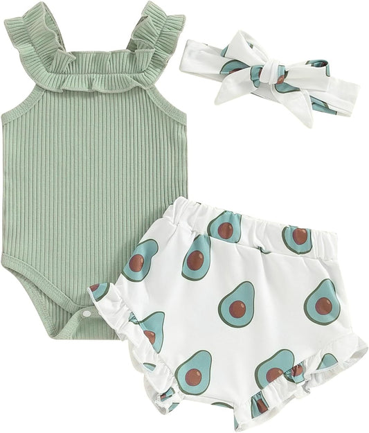 fhutpw Baby Girl Clothes Summer Cute Outfits 3 6 12 18 Months Spaghetti Strap Romper & Floarl Shorts Sets