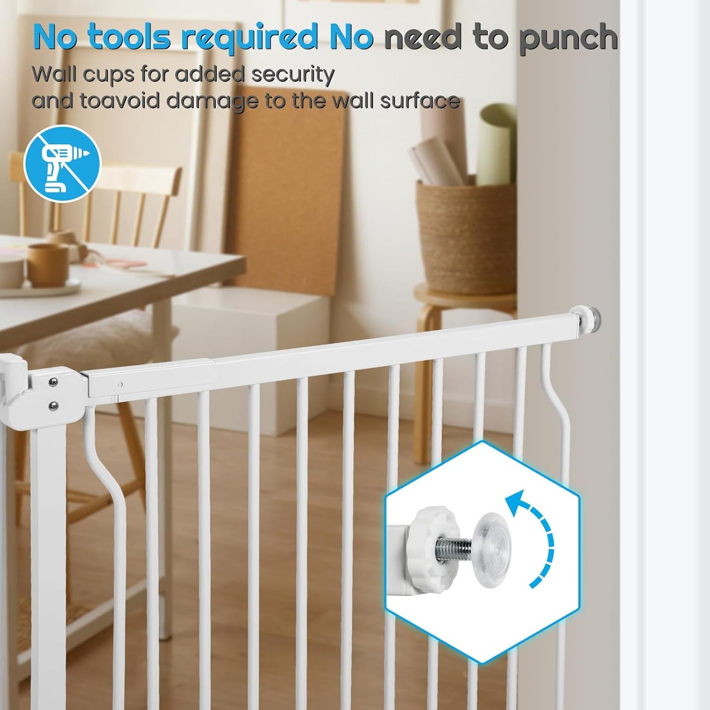 Extra Wide Baby Gate for Stairs Doorways with Door, 30" Tall 75.8-85" Wide Easy Install Dog Gate Indoor, Safety Metal Pressure Mounted Pet Gate with Walk-Thru Auto Close for The House, White