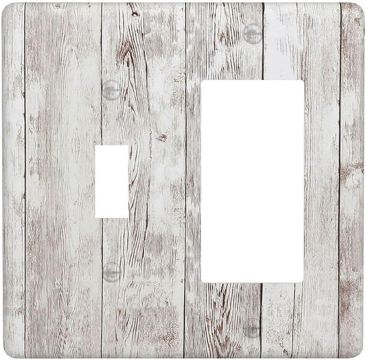 Outlet Covers Rustic Vintage White Wood Grain 1 Toggle 1 Rocker Combination Decorative Wall Plate Electrical Switch Plates Light Switch Cover Plate for Farmhouse Home Decor