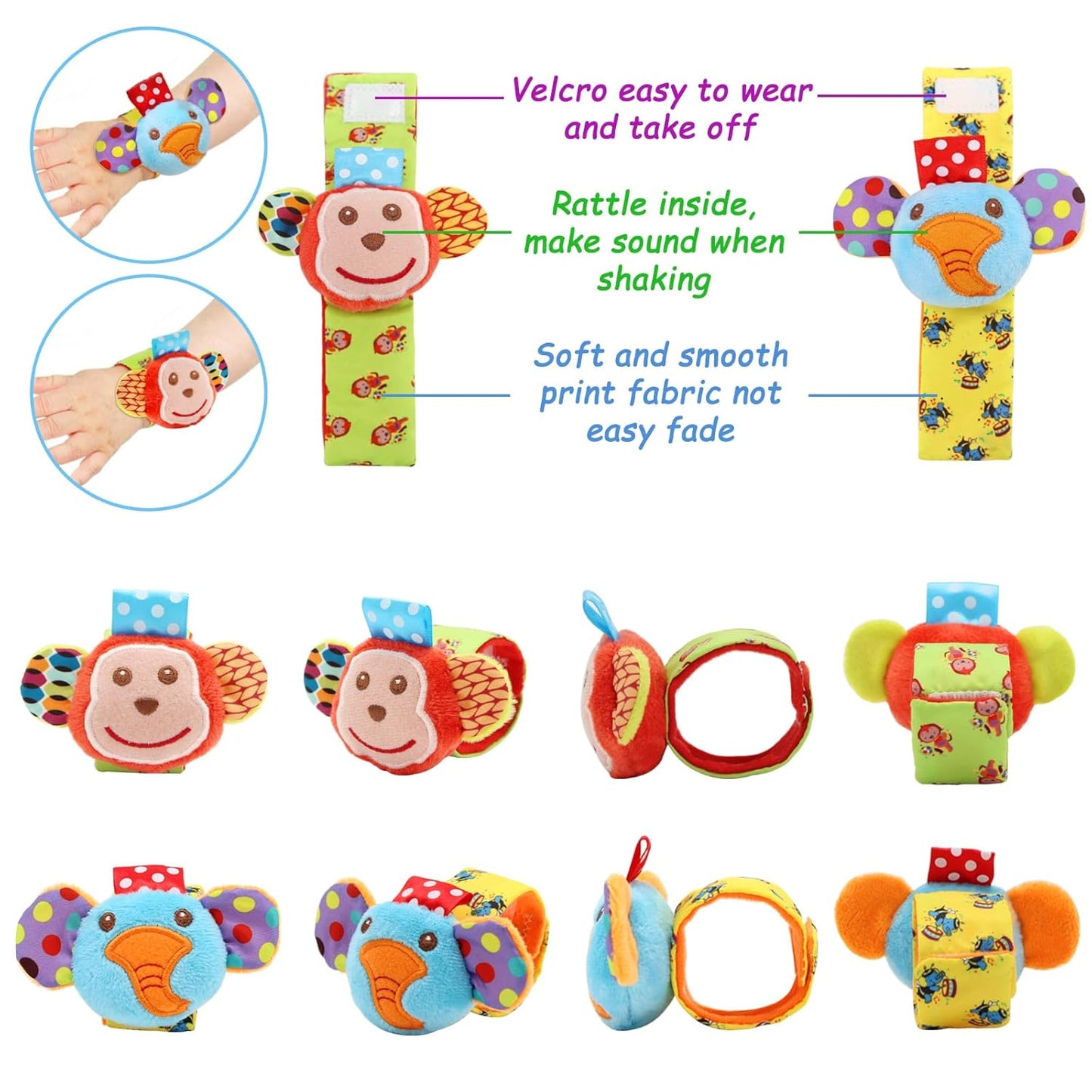 BLOOBLOOMAX Wrist Rattles Foot Finder Rattle Sock Baby Toy,Rattle Toy,Arm Hand Bracelet Rattle,Feet Leg Ankle Socks,Activity Rattle Present Gift for Newborn Infant Babies Boy Girl Bebe (5pcs-E)