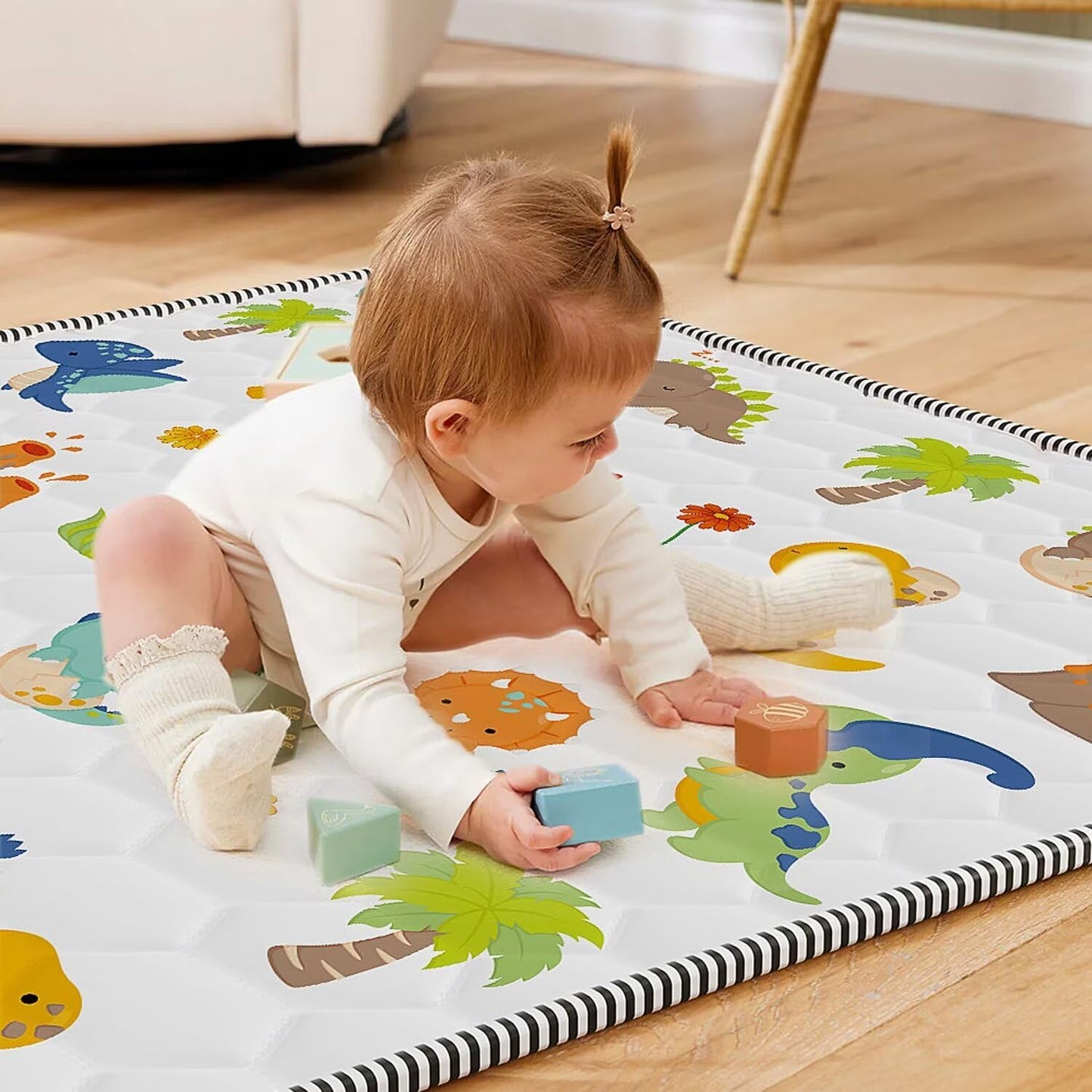 Baby Play Mat 71" X 79" Large Baby Floor Play Mat One-Piece Baby Crawling Mat Non-Slip Cushioned Baby Floor Mat, Activity Playmats for Infants, Babies, Toddlers (71x79, Dinosaur)