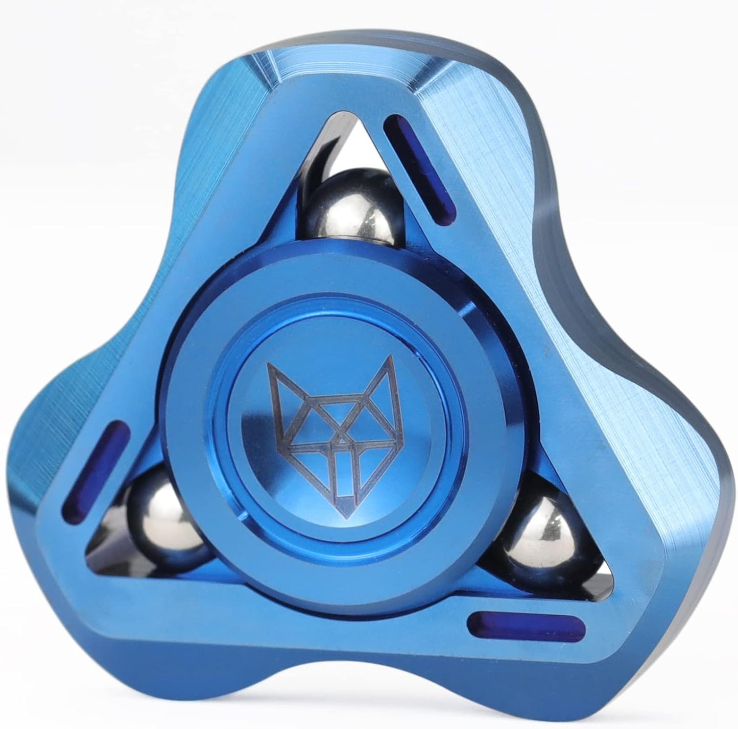 FREELOVE Upgraded Fox Metal Fidget Spinner for Adults, Steel/Glow Balls Clicking Noise, Mini Small Tiny Pocket Tri Finger Gyro, Long Spinning Premium Bearing Toy, Stainless Steel CNC, Blue
