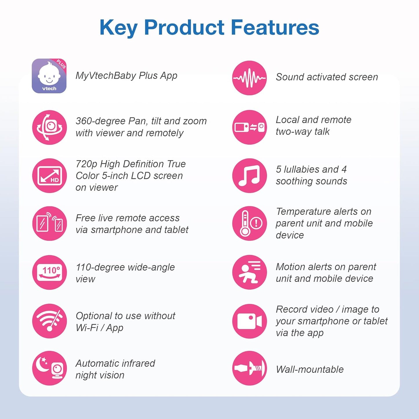 VTech Upgraded Smart WiFi Baby Monitor, 1080p FHD Camera and 5" HD IPS Display, Free App with Motion Video, Sound/Motion Detection and Notifications, Fully Remote Pan-Tilt-Zoom: VM901