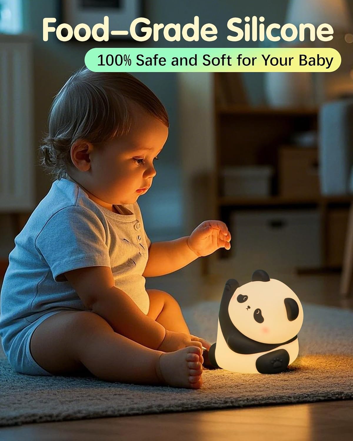 Panda Night Light, Rechargeable 3 Level Dimmable LED Squishy Nursery Nightlight, Food Grade Silicone Animal Night Lamps Cute Bedside Touch Lamp for Breastfeeding Toddler Baby Kids Gifts Decor
