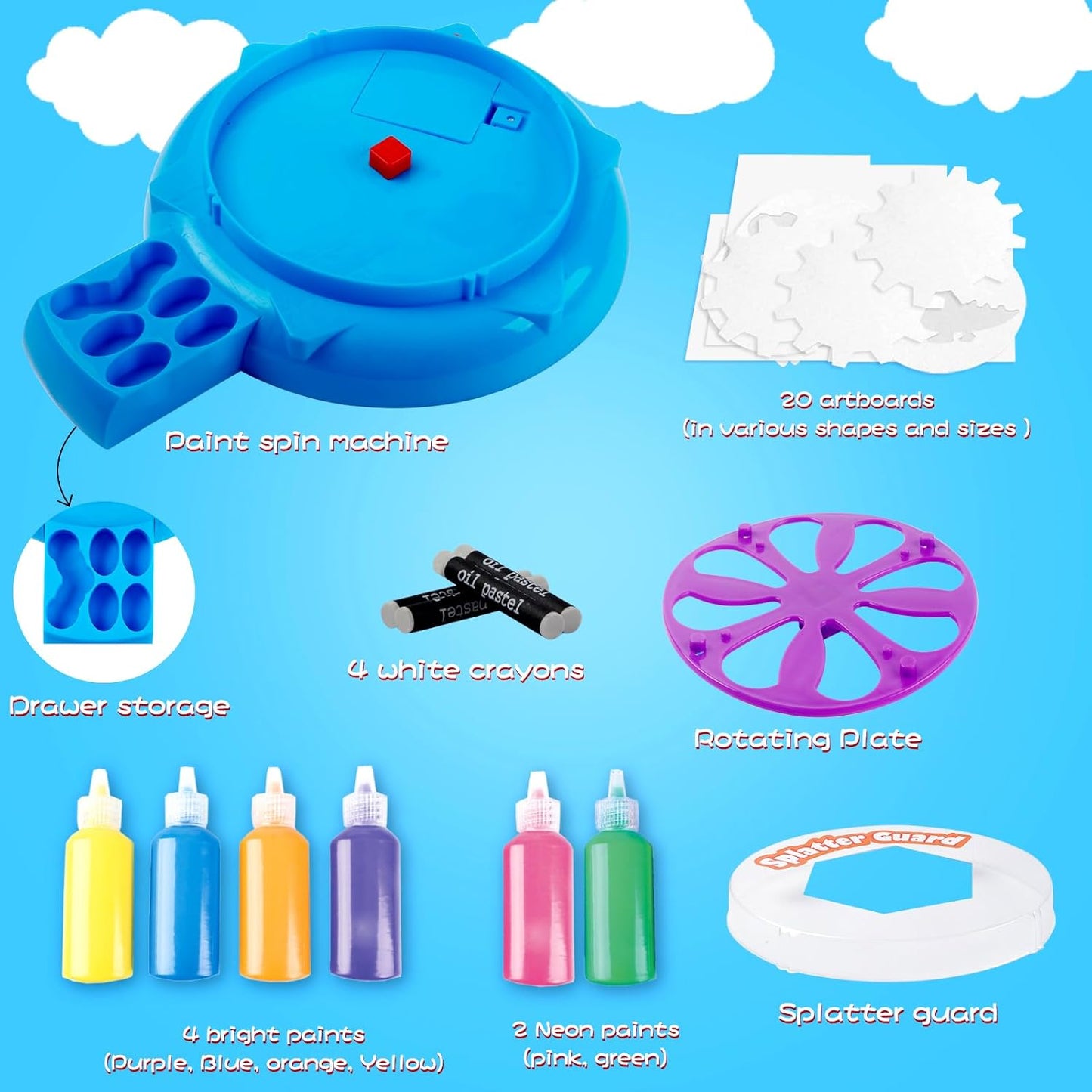 Wings Giant Paint Spin Art Machine Kit for Kids, Paint Spinner with Splatter Guard, Thicker Painting Spinner Arts & Crafts Gifts for Birthday, Toys Kits Set for Boys Girls Ages 6 7 8 9 10