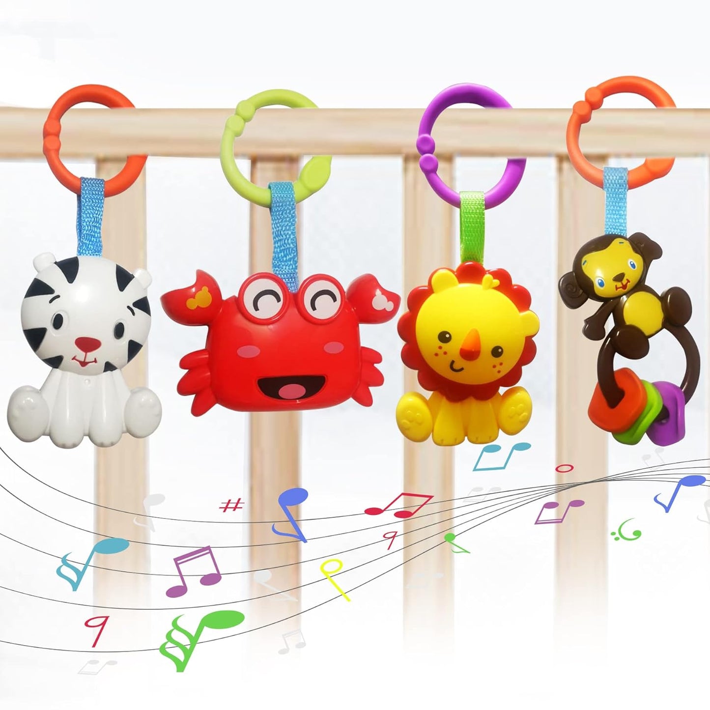 Baby Toys, Cartoon Animal Hanging Rattle Toys, Handbells Baby Rattles, Baby Bed Crib Car Seat Travel Stroller Toys for Infant, Best Birthday Gift for Newborn, 4 Pack